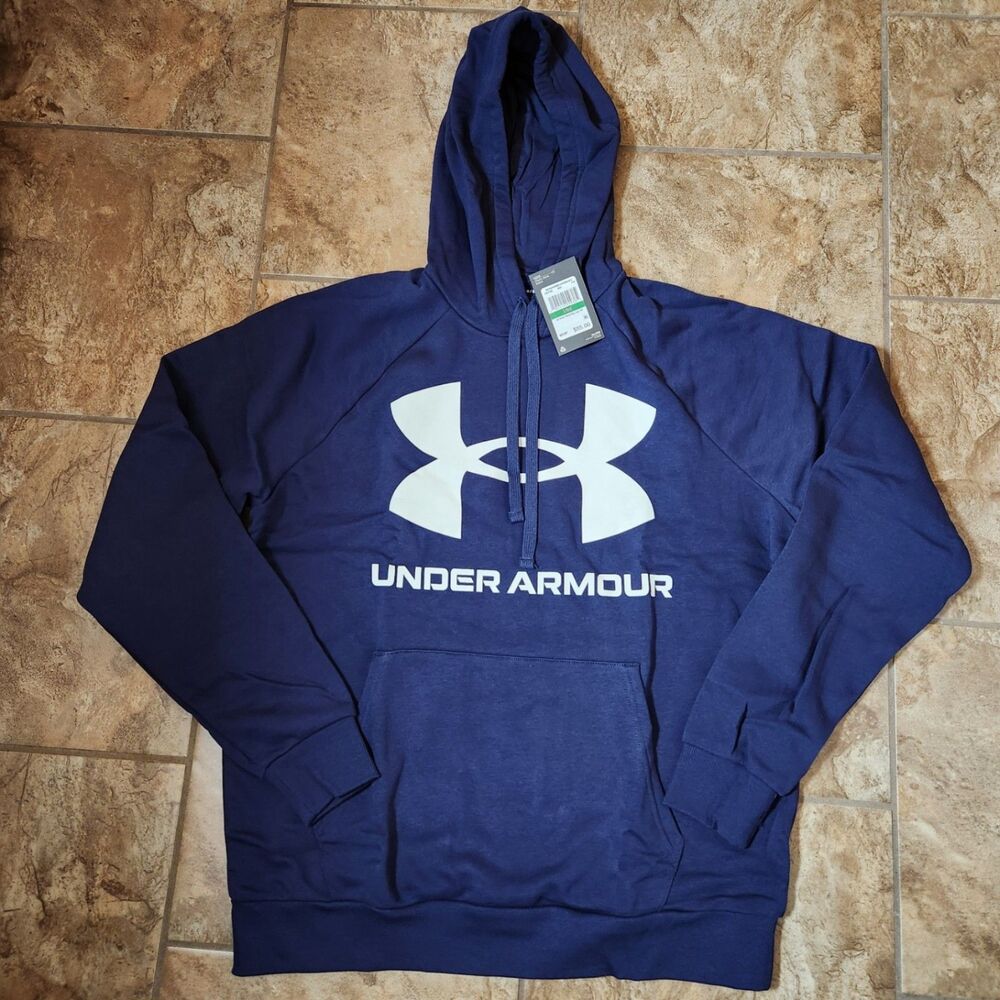 Under Armour Men’s Large Rival Fleece Hoodie Navy Blue Sweatshirt